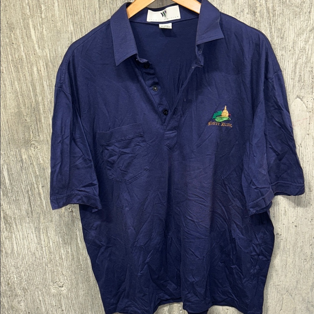 Notre Dame Dark Blue Polo Shirt with Embroidered Logo Large